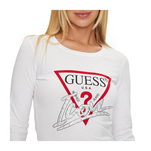 Guess T-shirt T-shirt Donna Icon a maniche lunghe Bianco - Francavilla Moda